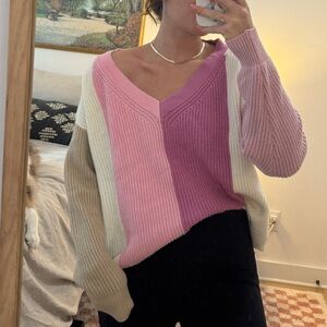 ALYA pink color block oversized sweater